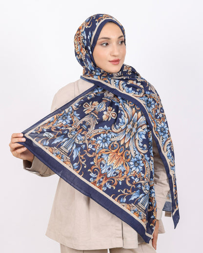 Soft Bambu Kraş Şal D040 Lacivert, çiçekli desenli, 75 × 185 cm şal – görsel 2