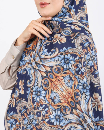 Soft Bambu Kraş Şal D040 Lacivert, çiçekli desenli, 75 × 185 cm şal – görsel 4