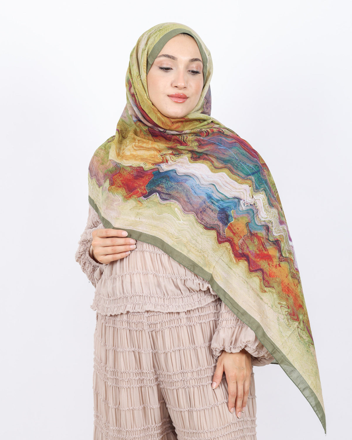 Soft Bambu Kraş Şal D045 Yeşil, 75 × 185 cm şal – görsel 2