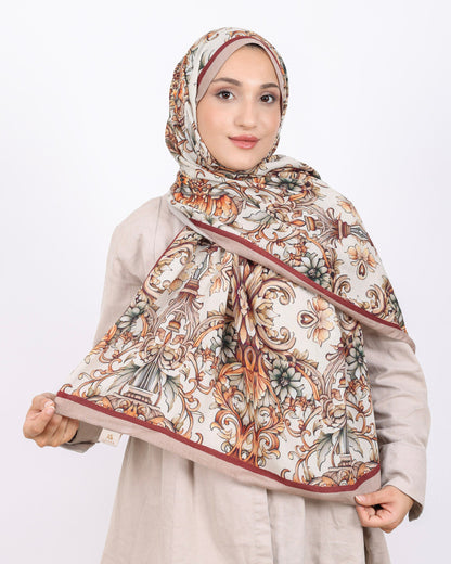 Soft Bambu Kraş Şal D040 Bej, çiçekli desenli, 75 × 185 cm şal – görsel 2