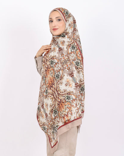 Soft Bambu Kraş Şal D040 Bej, çiçekli desenli, 75 × 185 cm şal – görsel 3
