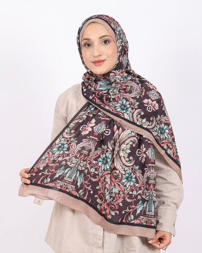 Soft Bambu Kraş Şal D040 Vizon, çiçekli desenli, 75 × 185 cm şal – görsel 1