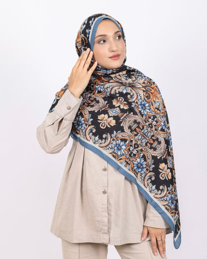 Soft Bambu Kraş Şal D040 İndigo-Mavi, çiçekli desenli, 75 × 185 cm şal – görsel 3