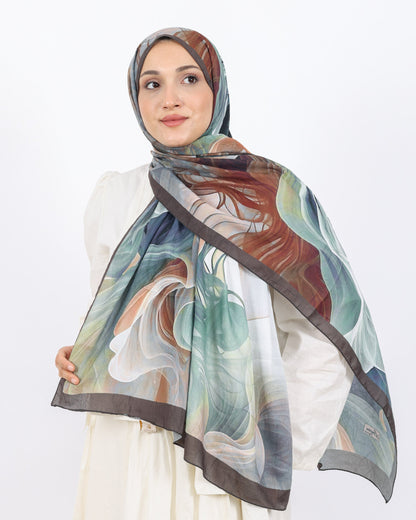Soft Bambu Kraş Şal D052 Kahve-Yeşil, 75 × 185 cm şal – görsel 2