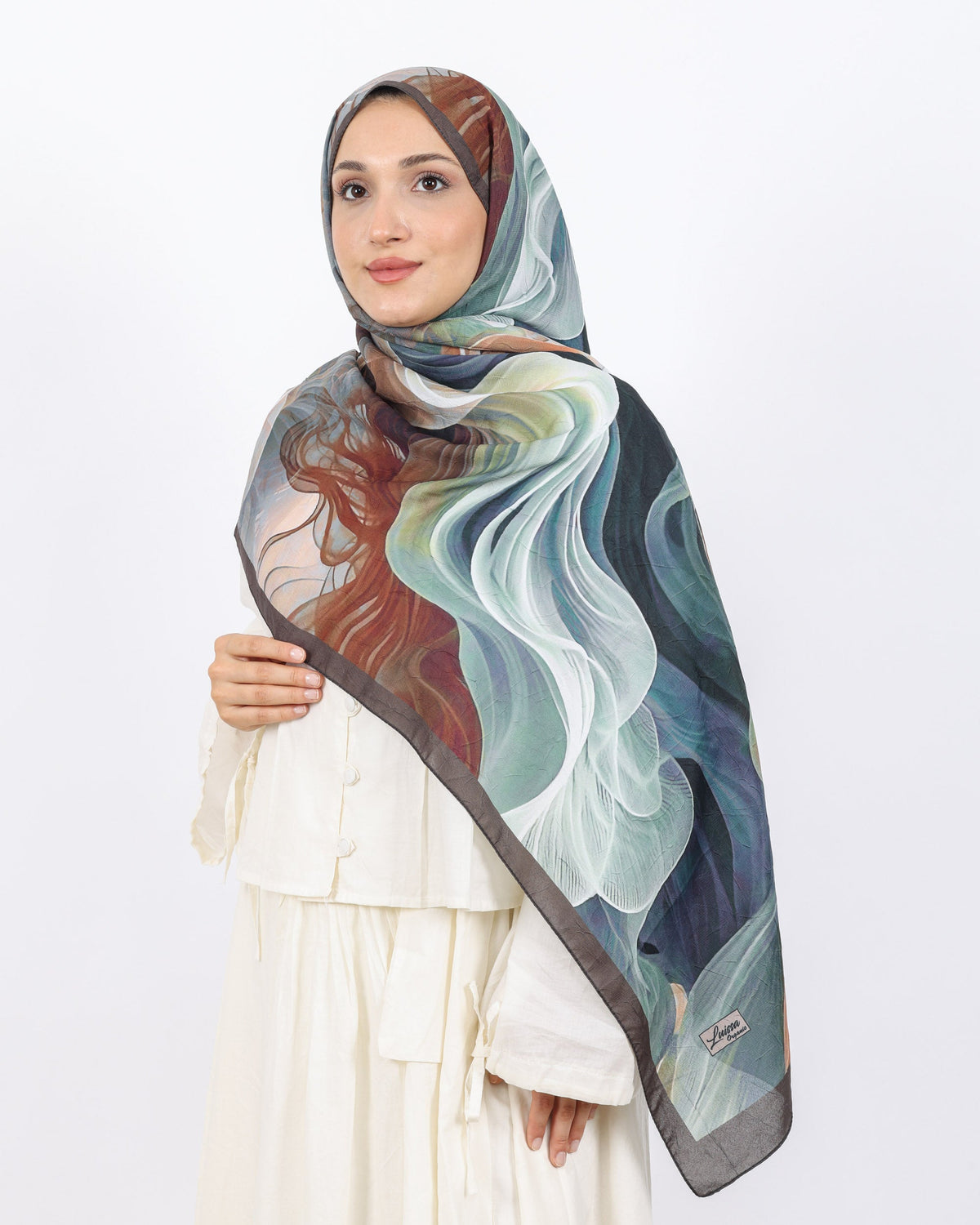 Soft Bambu Kraş Şal D052 Kahve-Yeşil, 75 × 185 cm şal – görsel 3