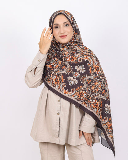 Soft Bambu Kraş Şal D040 Acı Kahve, çiçekli desenli, 75 × 185 cm şal – görsel 2