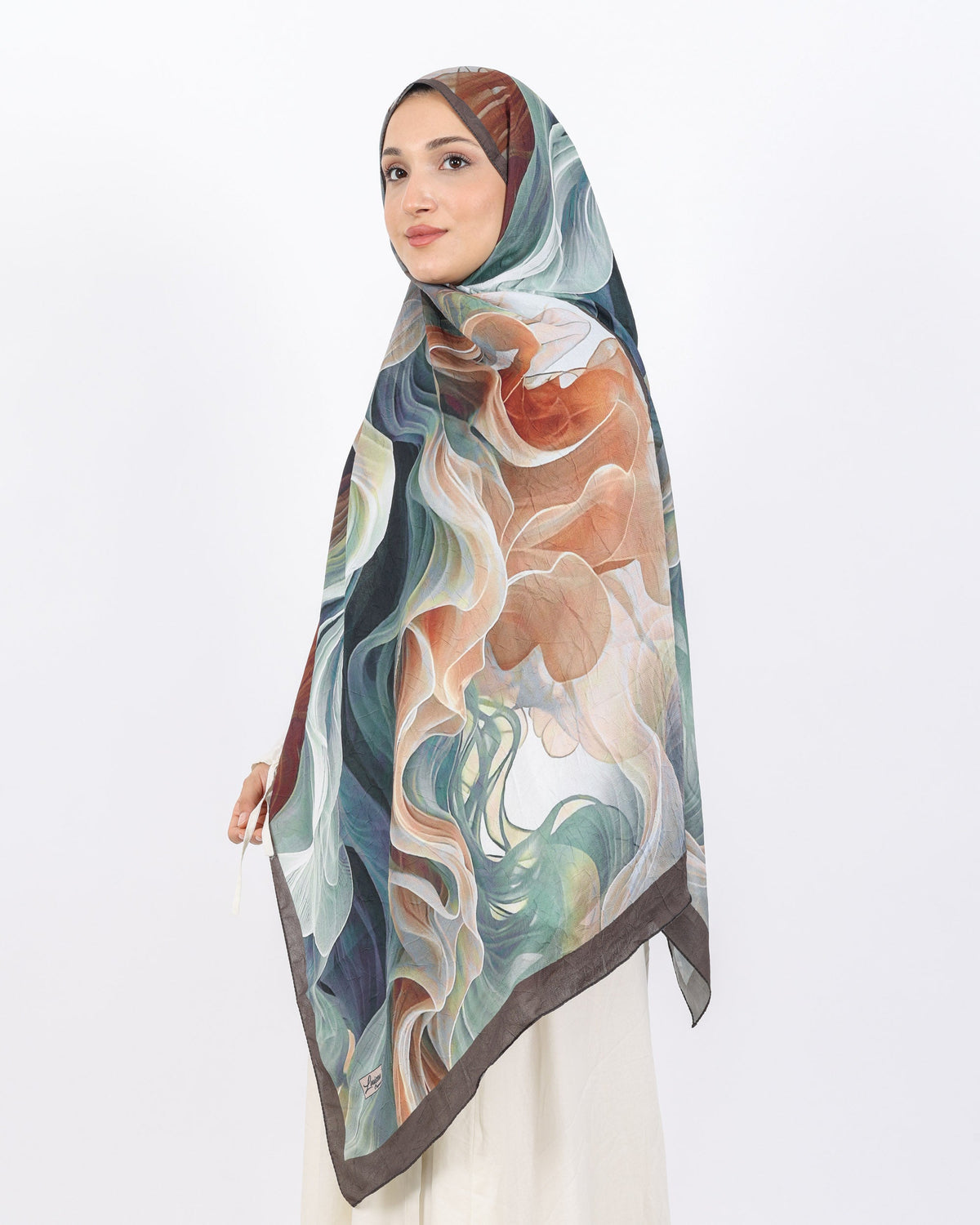 Soft Bambu Kraş Şal D052 Kahve-Yeşil, 75 × 185 cm şal – görsel 1