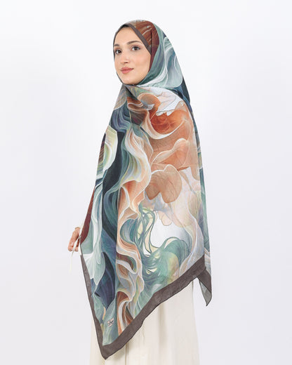 Soft Bambu Kraş Şal D052 Kahve-Yeşil, 75 × 185 cm şal – görsel 1