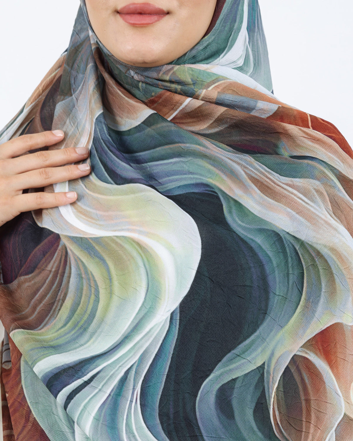 Soft Bambu Kraş Şal D052 Kahve-Yeşil, 75 × 185 cm şal – görsel 4