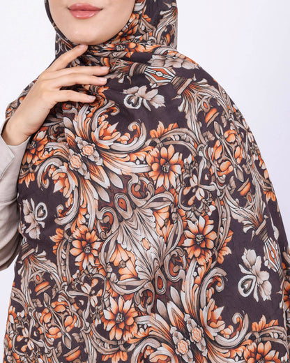 Soft Bambu Kraş Şal D040 Acı Kahve, çiçekli desenli, 75 × 185 cm şal – görsel 4