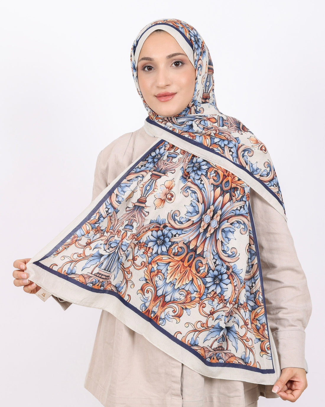 Soft Bambu Kraş Şal D040 Taş Rengi, çiçekli desenli, 75 × 185 cm şal – görsel 2