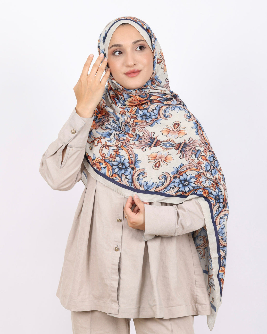Soft Bambu Kraş Şal D040 Taş Rengi, çiçekli desenli, 75 × 185 cm şal – görsel 1