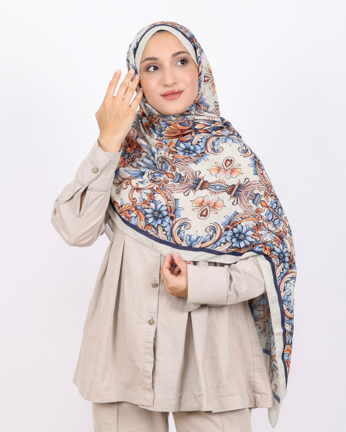 Soft Bambu Kraş Şal D040 Taş Rengi, çiçekli desenli, 75 × 185 cm şal – görsel 1