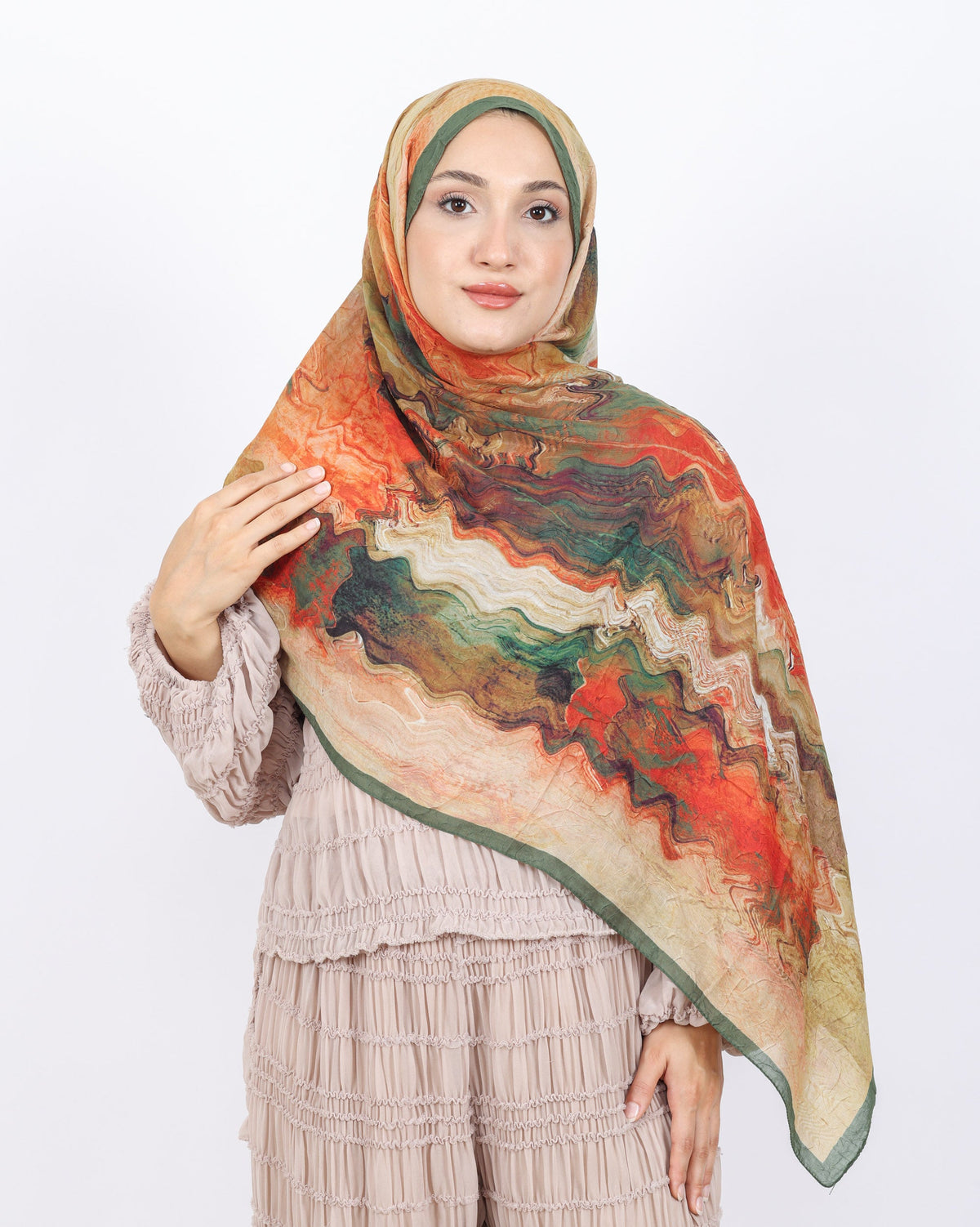 Soft Bambu Kraş Şal D045 Haki Yeşili, 75 × 185 cm şal – görsel 3