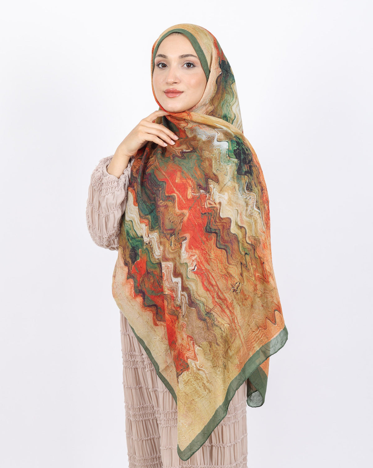 Soft Bambu Kraş Şal D045 Haki Yeşili, 75 × 185 cm şal – görsel 1