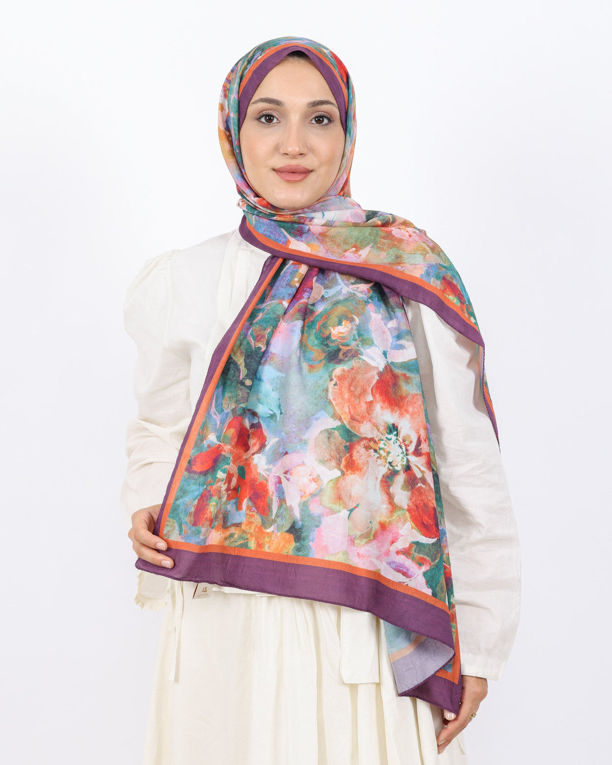 Soft Bambu Kraş Şal D053 Mor, çiçekli desenli, 75 × 185 cm şal – görsel 2