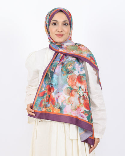 Soft Bambu Kraş Şal D053 Mor, çiçekli desenli, 75 × 185 cm şal – görsel 2