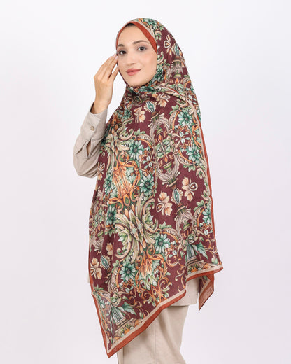 Soft Bambu Kraş Şal D040 Kiremit, çiçekli desenli, 75 × 185 cm şal – görsel 4