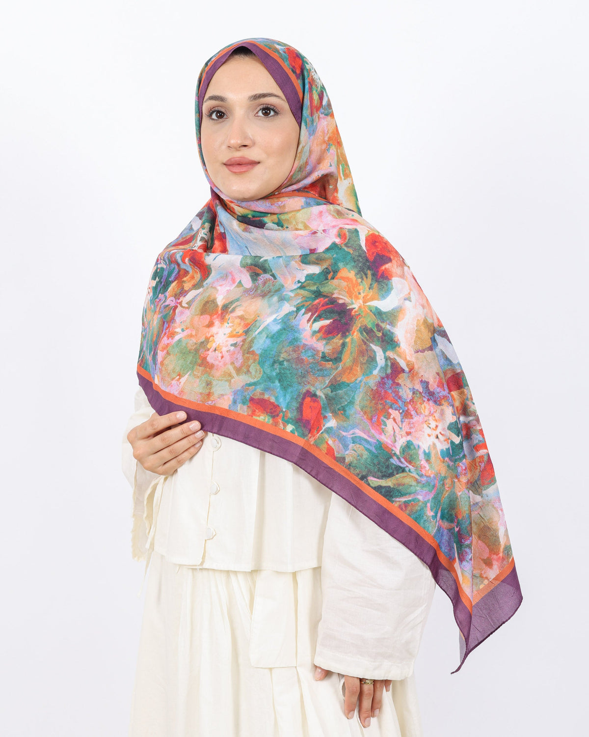 Soft Bambu Kraş Şal D053 Mor, çiçekli desenli, 75 × 185 cm şal – görsel 1