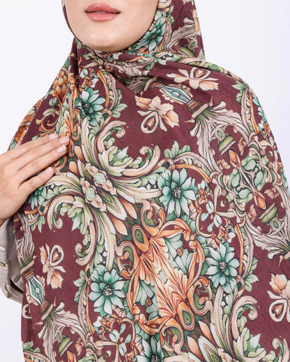 Soft Bambu Kraş Şal D040 Kiremit, çiçekli desenli, 75 × 185 cm şal – görsel 1