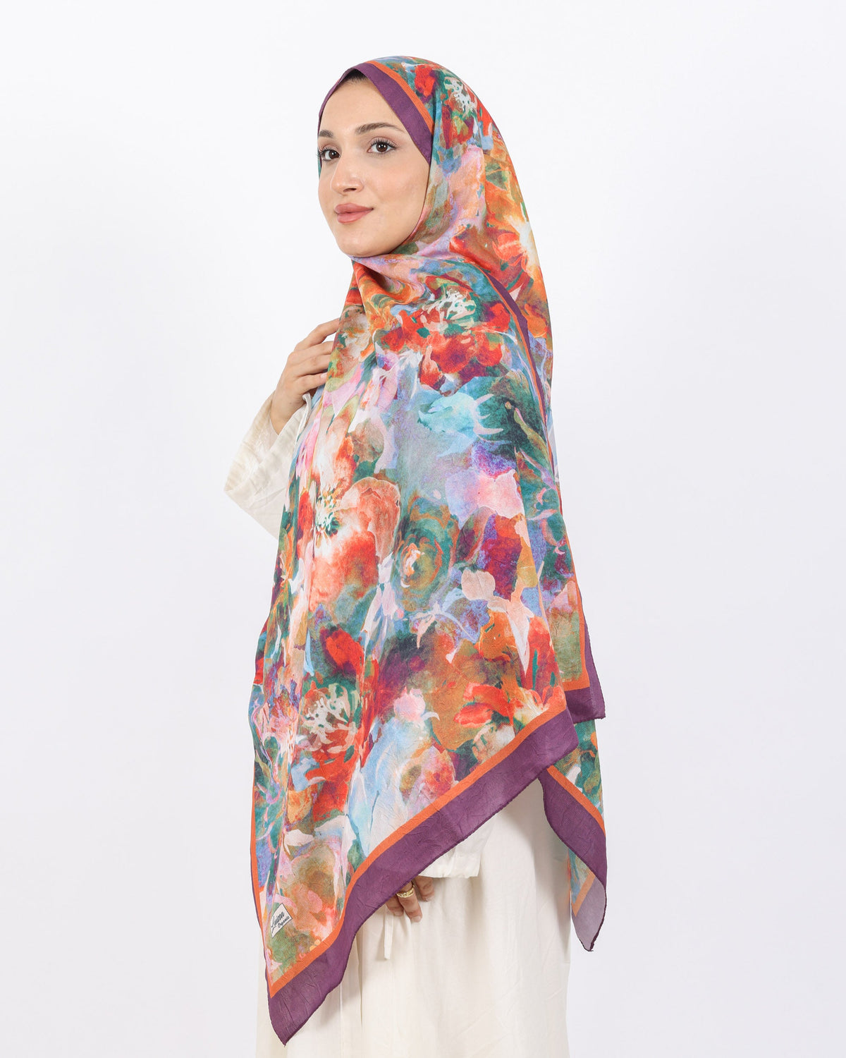 Soft Bambu Kraş Şal D053 Mor, çiçekli desenli, 75 × 185 cm şal – görsel 3
