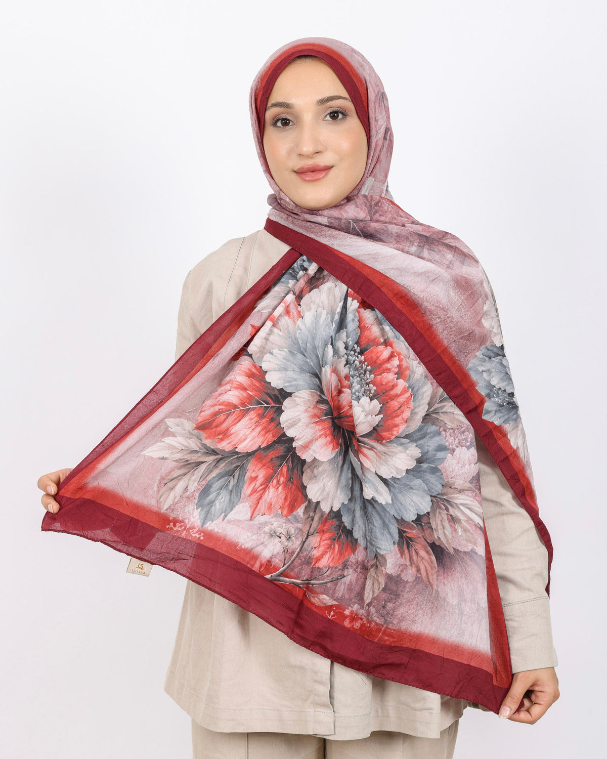 Soft Bambu Kraş Şal D041 Bordo, çiçekli desenli, 75 × 185 cm şal – görsel 1