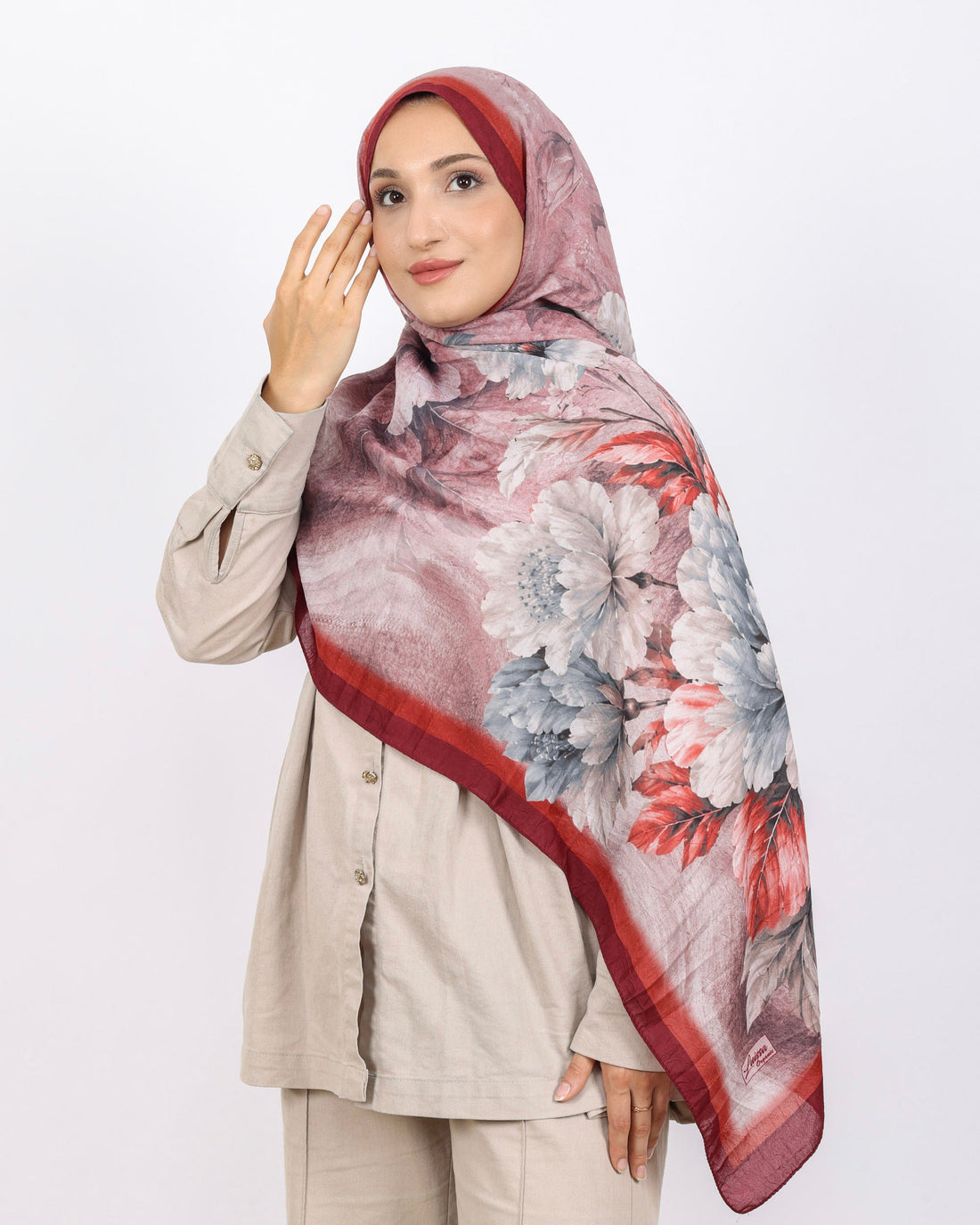 Soft Bambu Kraş Şal D041 Bordo, çiçekli desenli, 75 × 185 cm şal – görsel 2