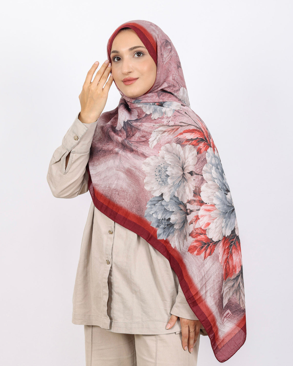 Soft Bambu Kraş Şal D041 Bordo, çiçekli desenli, 75 × 185 cm şal – görsel 2