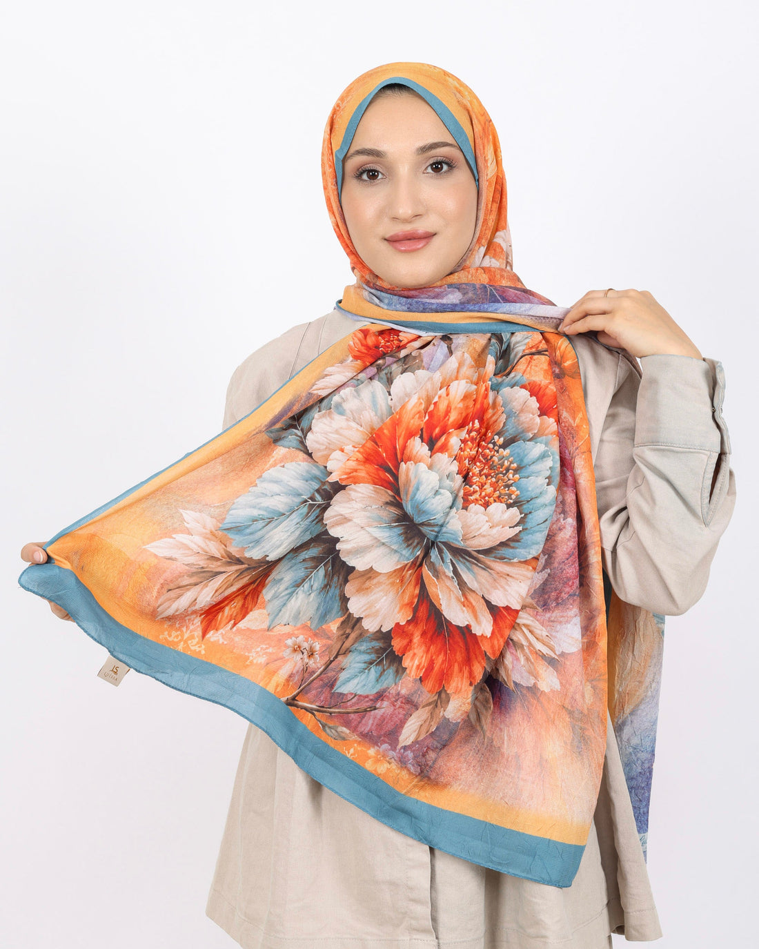 Soft Bambu Kraş Şal D041 Mavi, çiçekli desenli, 75 × 185 cm şal – görsel 2