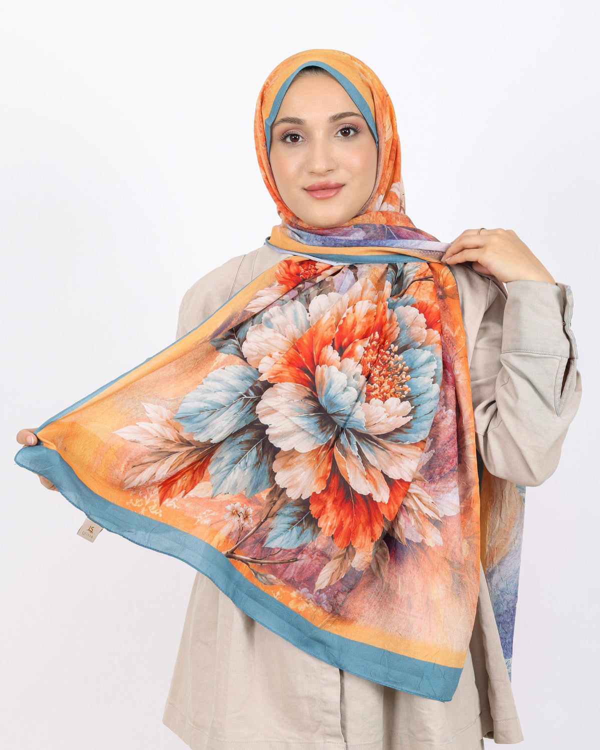 Soft Bambu Kraş Şal D041 Mavi, çiçekli desenli, 75 × 185 cm şal – görsel 2
