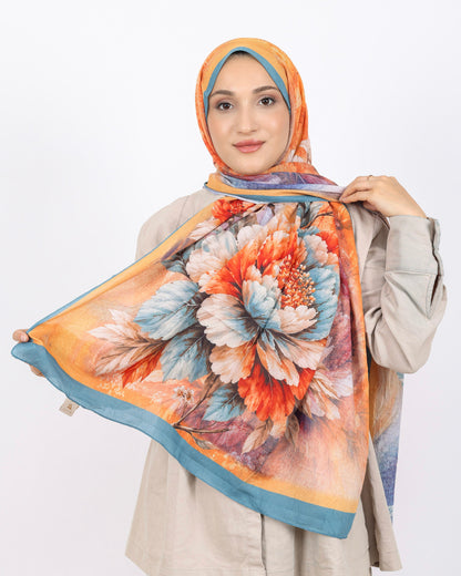 Soft Bambu Kraş Şal D041 Mavi, çiçekli desenli, 75 × 185 cm şal – görsel 2