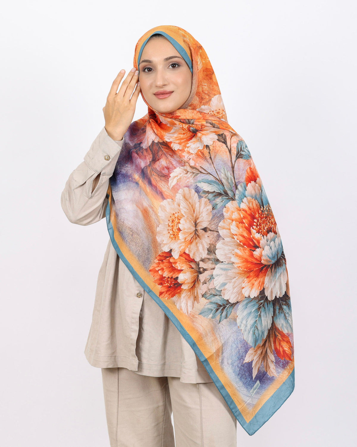 Soft Bambu Kraş Şal D041 Mavi, çiçekli desenli, 75 × 185 cm şal – görsel 1