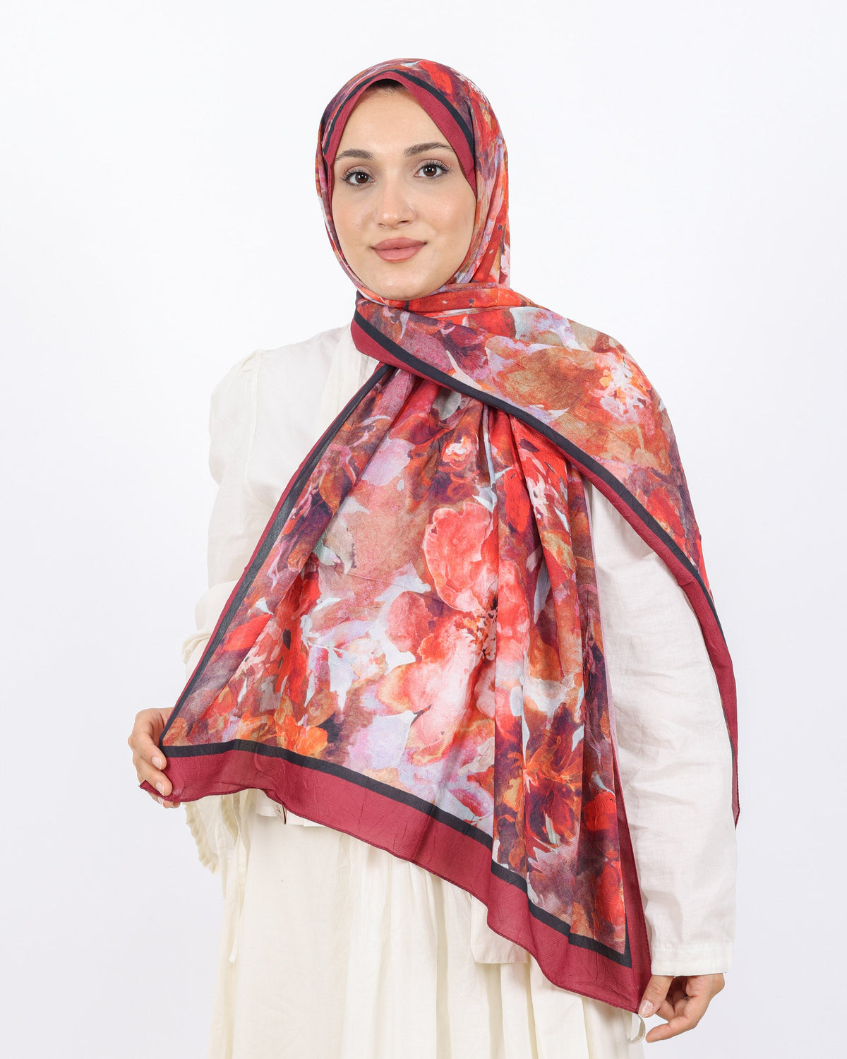Soft Bambu Kraş Şal D053 Bordo, çiçekli desenli, 75 × 185 cm şal – görsel 2