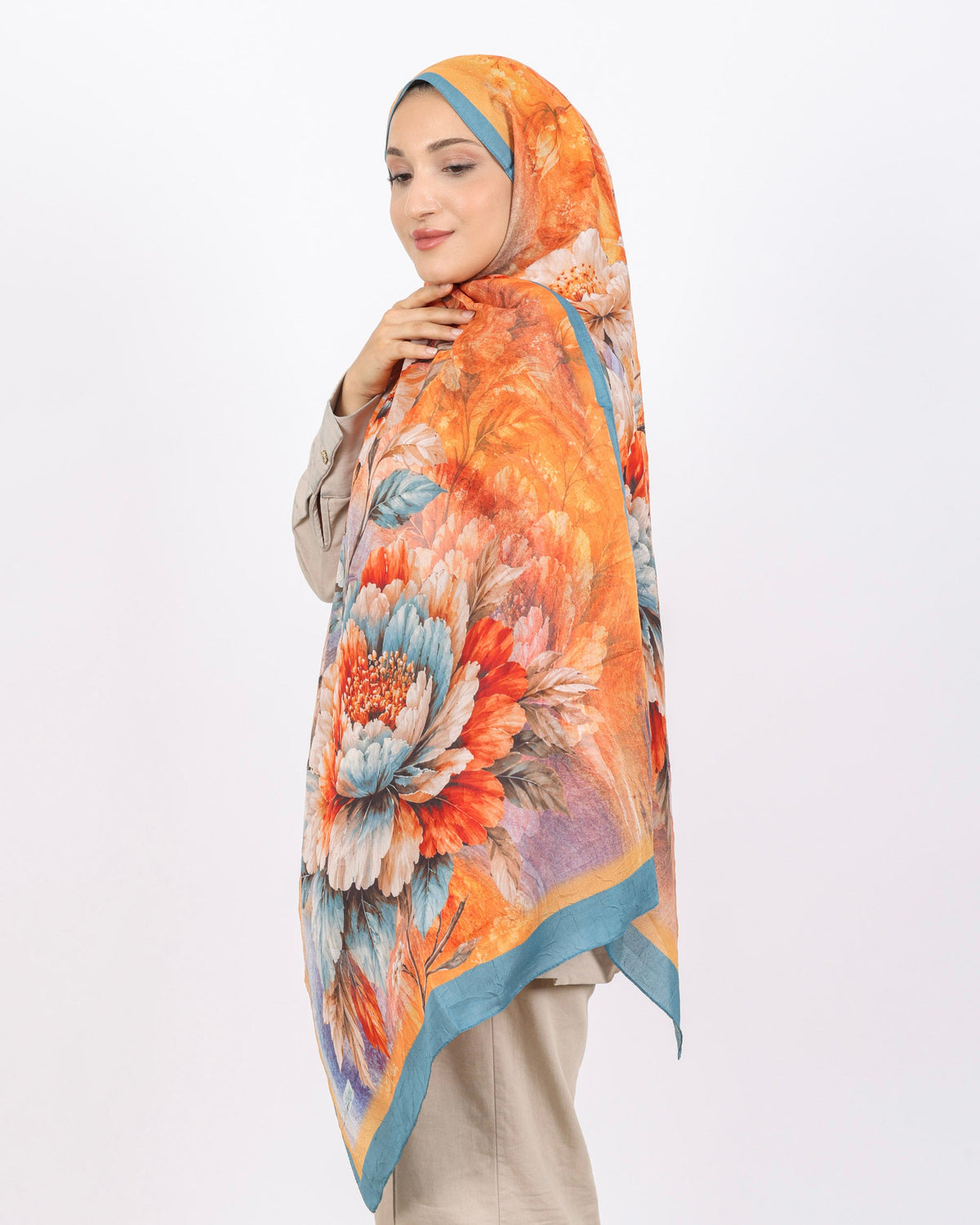 Soft Bambu Kraş Şal D041 Mavi, çiçekli desenli, 75 × 185 cm şal – görsel 3