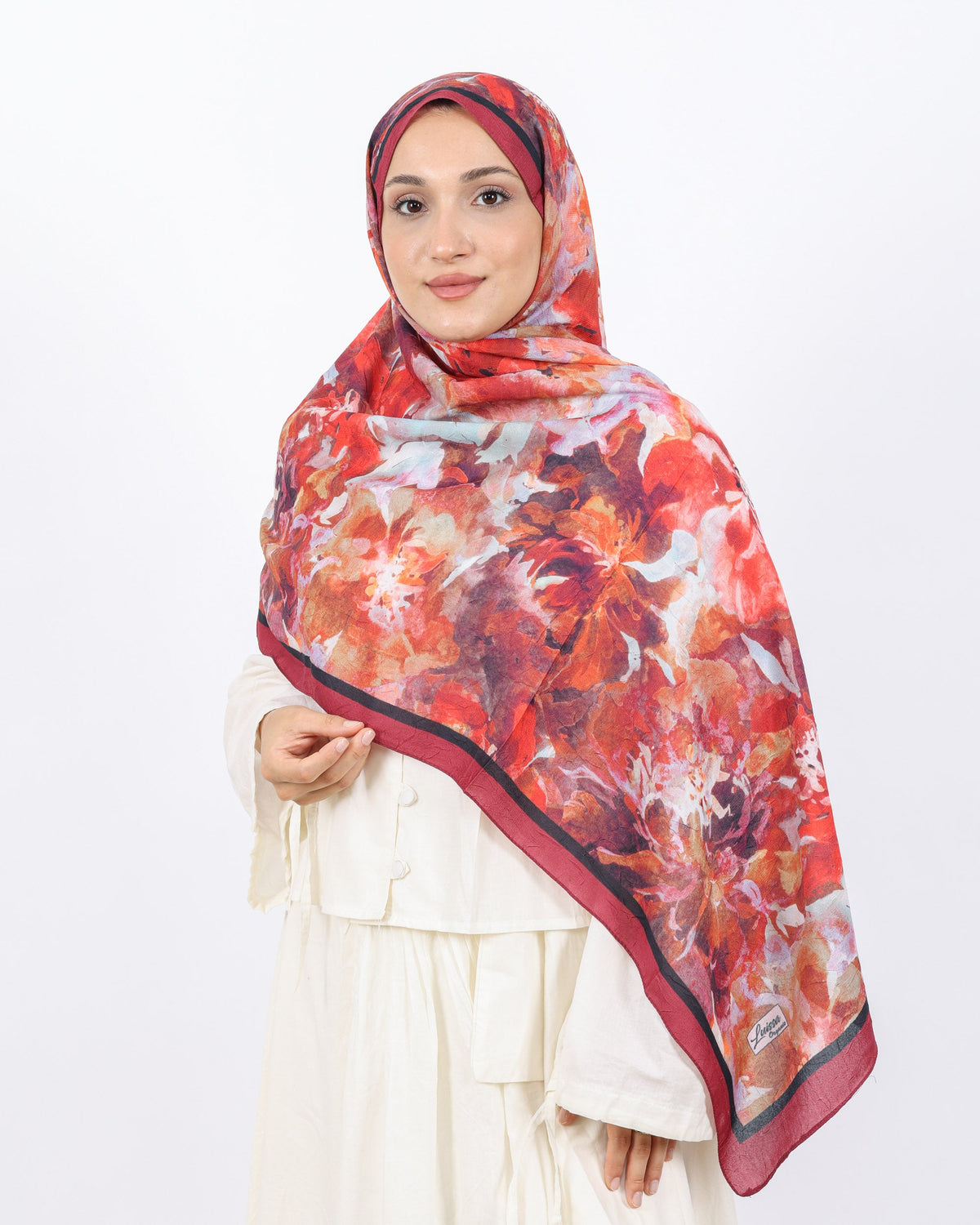 Soft Bambu Kraş Şal D053 Bordo, çiçekli desenli, 75 × 185 cm şal – görsel 1