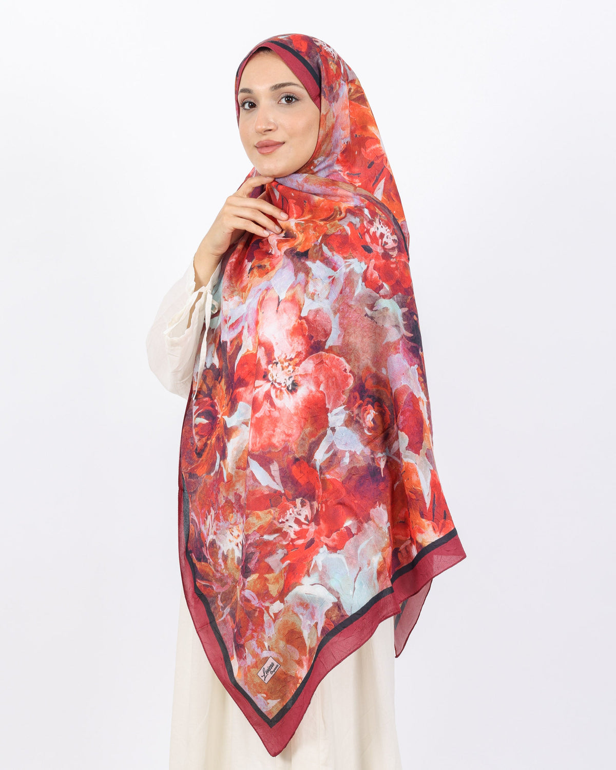 Soft Bambu Kraş Şal D053 Bordo, çiçekli desenli, 75 × 185 cm şal – görsel 3