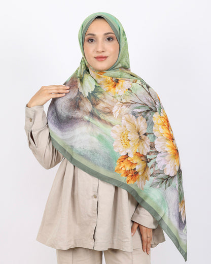 Soft Bambu Kraş Şal D041 Su Yeşili, çiçekli desenli, 75 × 185 cm şal – görsel 1