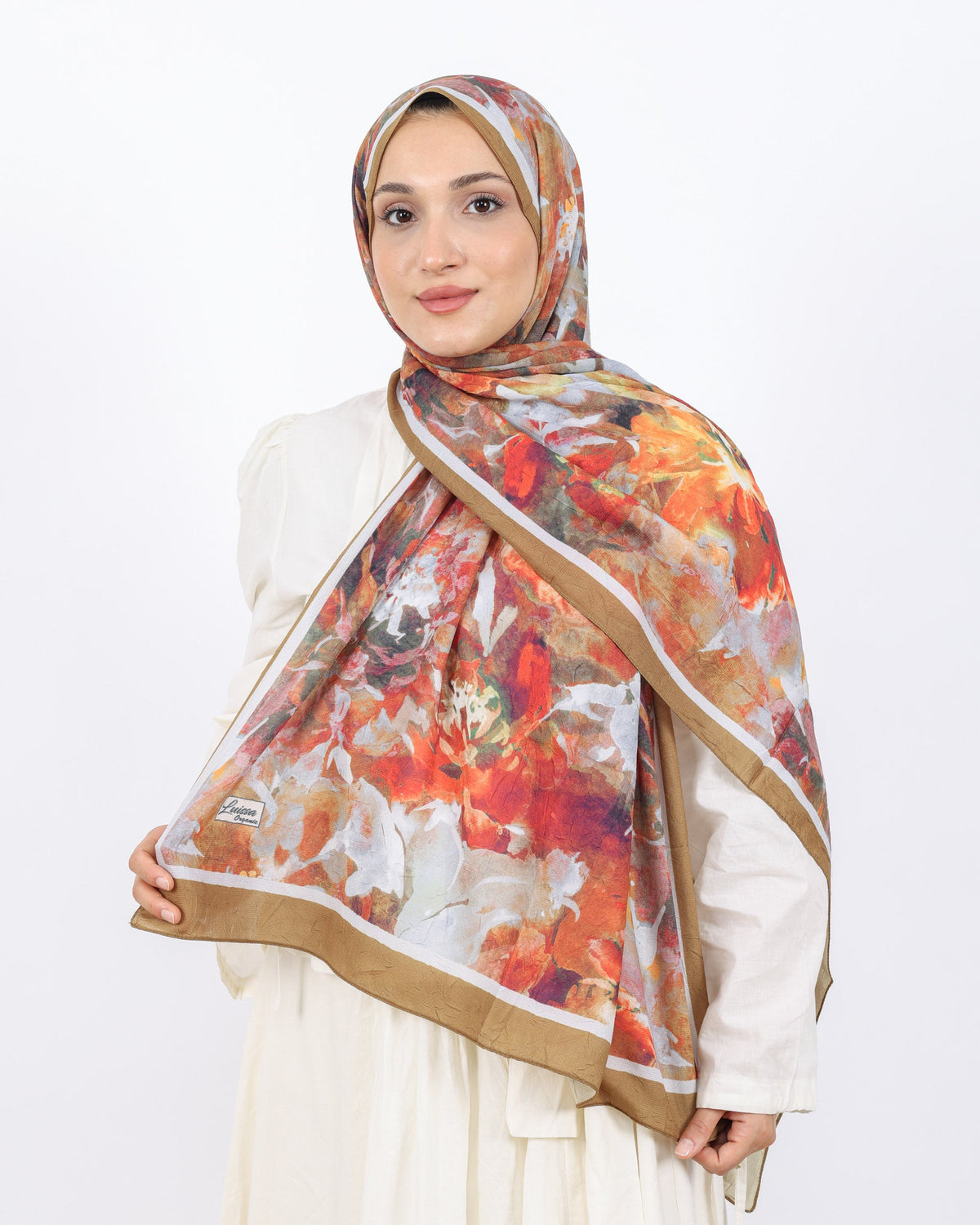 Soft Bambu Kraş Şal D053 Hardal, çiçekli desenli, 75 × 185 cm şal – görsel 1