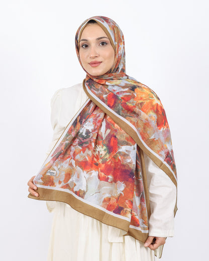 Soft Bambu Kraş Şal D053 Hardal, çiçekli desenli, 75 × 185 cm şal – görsel 1