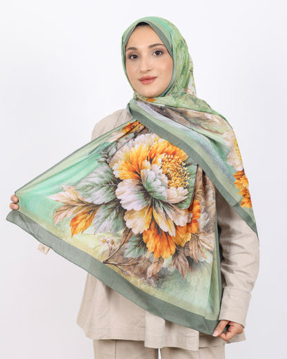 Soft Bambu Kraş Şal D041 Su Yeşili, çiçekli desenli, 75 × 185 cm şal – görsel 3