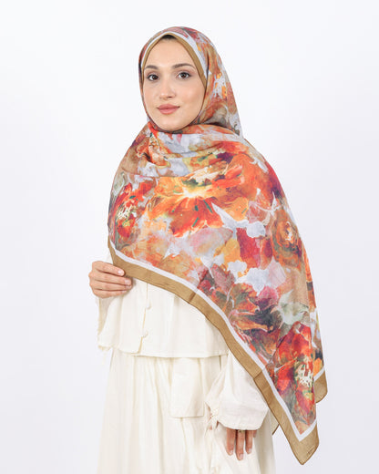 Soft Bambu Kraş Şal D053 Hardal, çiçekli desenli, 75 × 185 cm şal – görsel 2