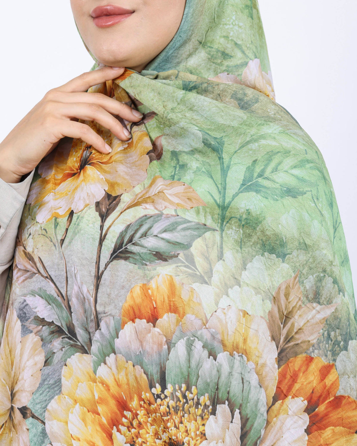 Soft Bambu Kraş Şal D041 Su Yeşili, çiçekli desenli, 75 × 185 cm şal – görsel 4
