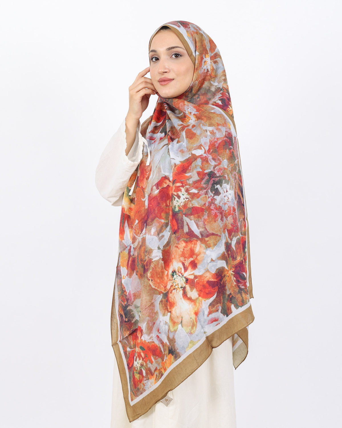 Soft Bambu Kraş Şal D053 Hardal, çiçekli desenli, 75 × 185 cm şal – görsel 3
