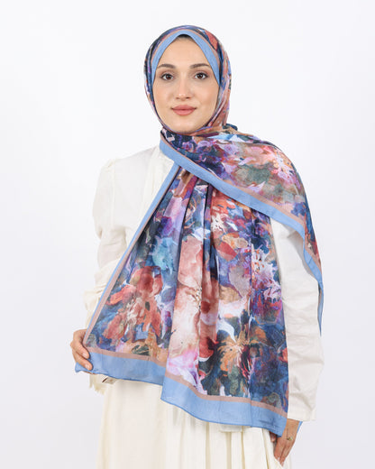 Soft Bambu Kraş Şal D053 Buz Mavisi, çiçekli desenli, 75 × 185 cm şal – görsel 2