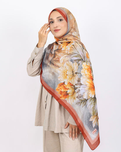 Soft Bambu Kraş Şal D041 Kiremit, çiçekli desenli, 75 × 185 cm şal – görsel 2