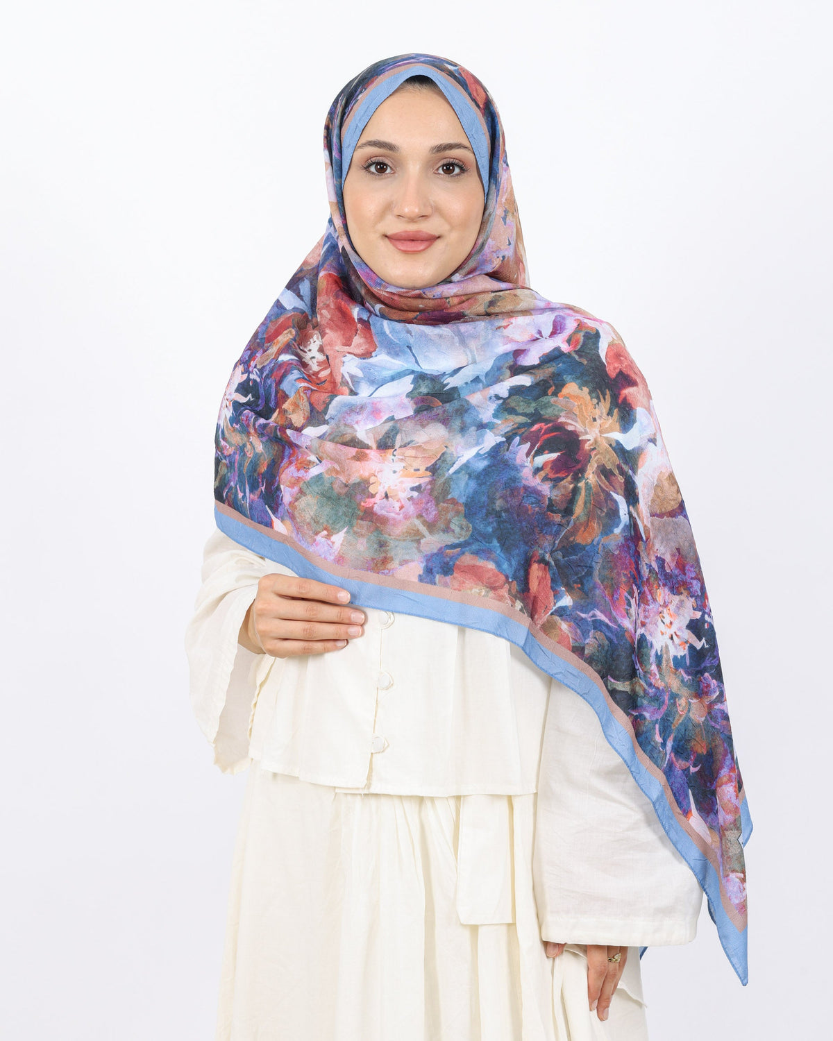 Soft Bambu Kraş Şal D053 Buz Mavisi, çiçekli desenli, 75 × 185 cm şal – görsel 3