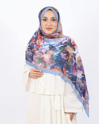 Soft Bambu Kraş Şal D053 Buz Mavisi, çiçekli desenli, 75 × 185 cm şal – görsel 3