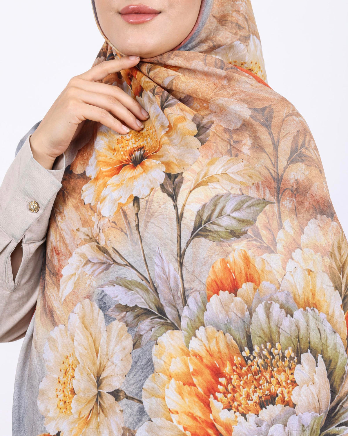 Soft Bambu Kraş Şal D041 Kiremit, çiçekli desenli, 75 × 185 cm şal – görsel 4