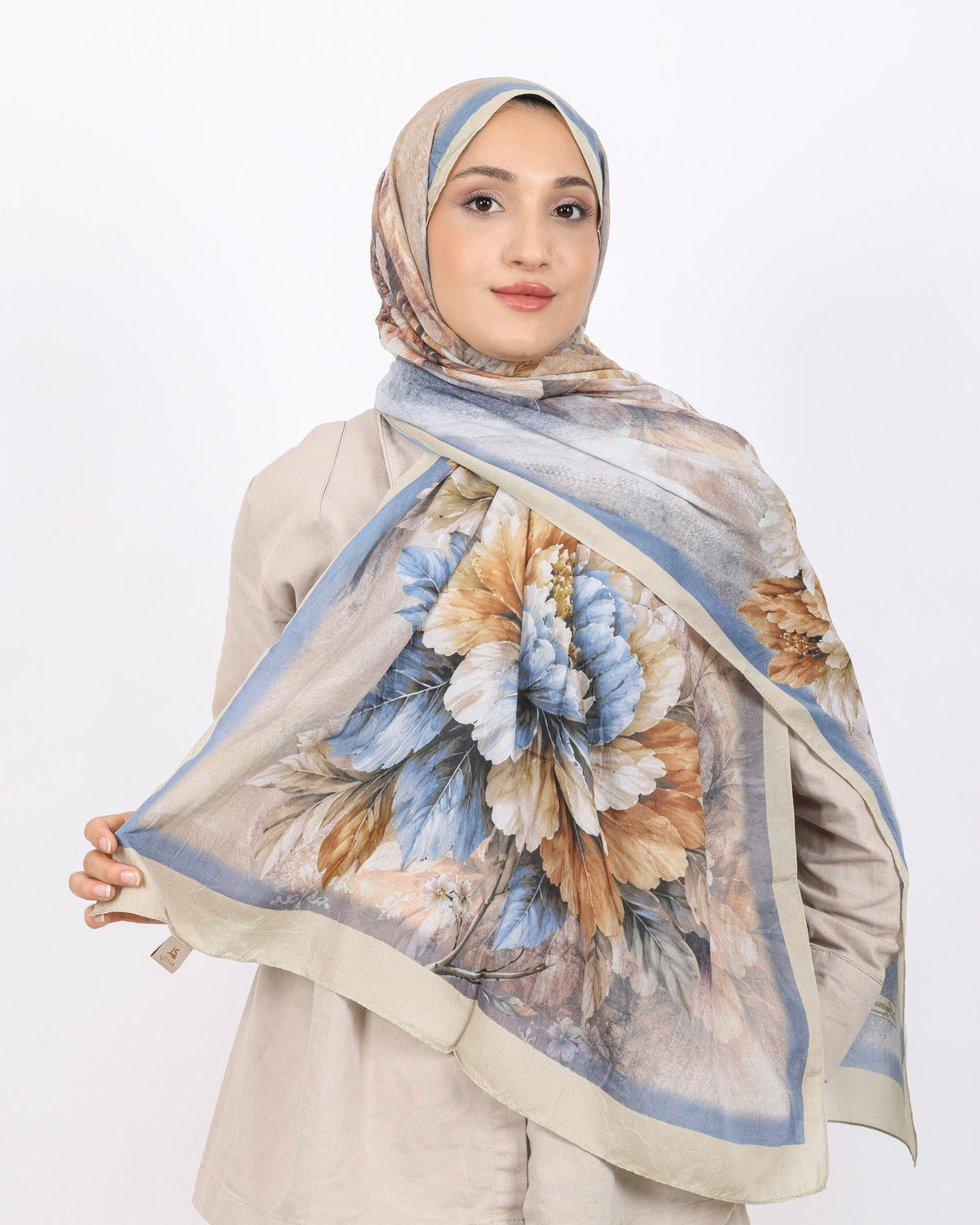 Soft Bambu Kraş Şal D041 Taş Rengi, çiçekli desenli, 75 × 185 cm şal – görsel 2