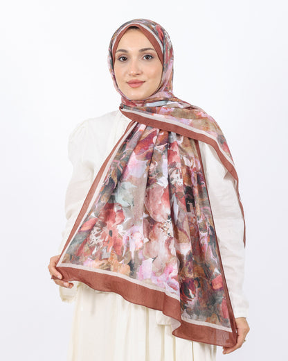 Soft Bambu Kraş Şal D053 Kahverengi, çiçekli desenli, 75 × 185 cm şal – görsel 2